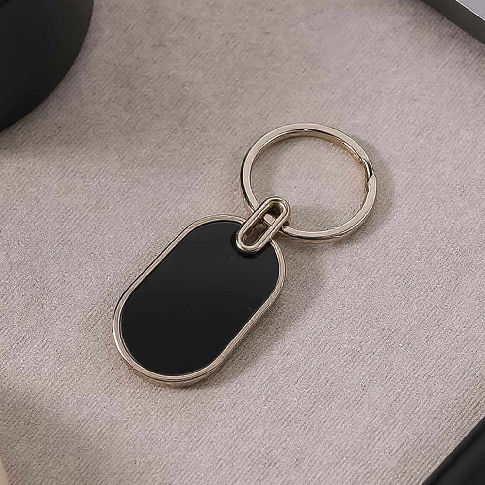 Elegant Black & Silver Oval Metal Keychain (1 Pc)