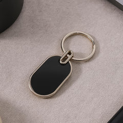 Elegant Black & Silver Oval Metal Keychain (1 Pc)