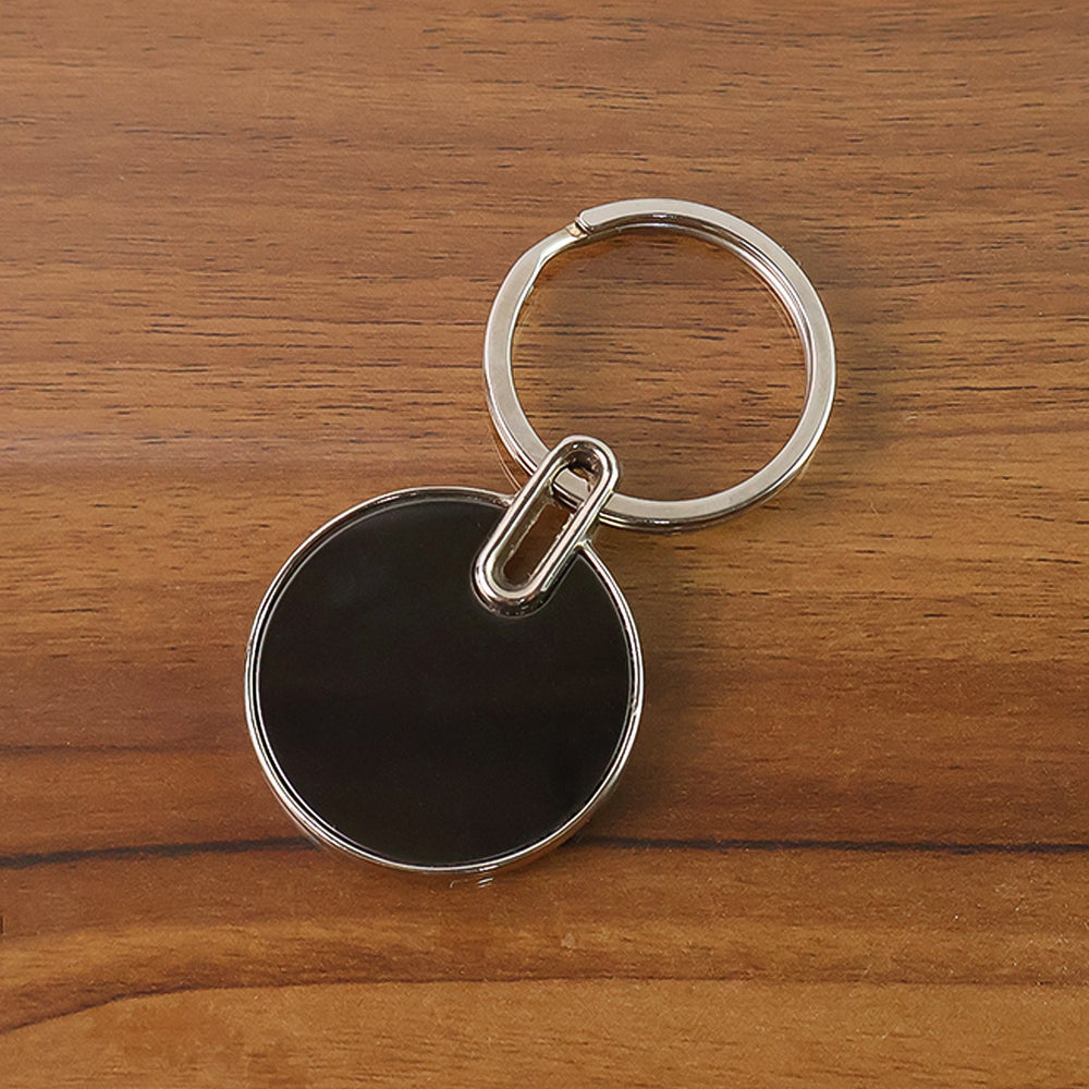 Sleek Black Round Metal Keychain (1 Pc)