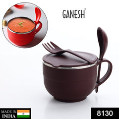 Noodles & Soup Bowl with Spoon and fork Handle Spoon Holder, Stainless Steel Bowl and Spoon Set, Stainless Steel Storage