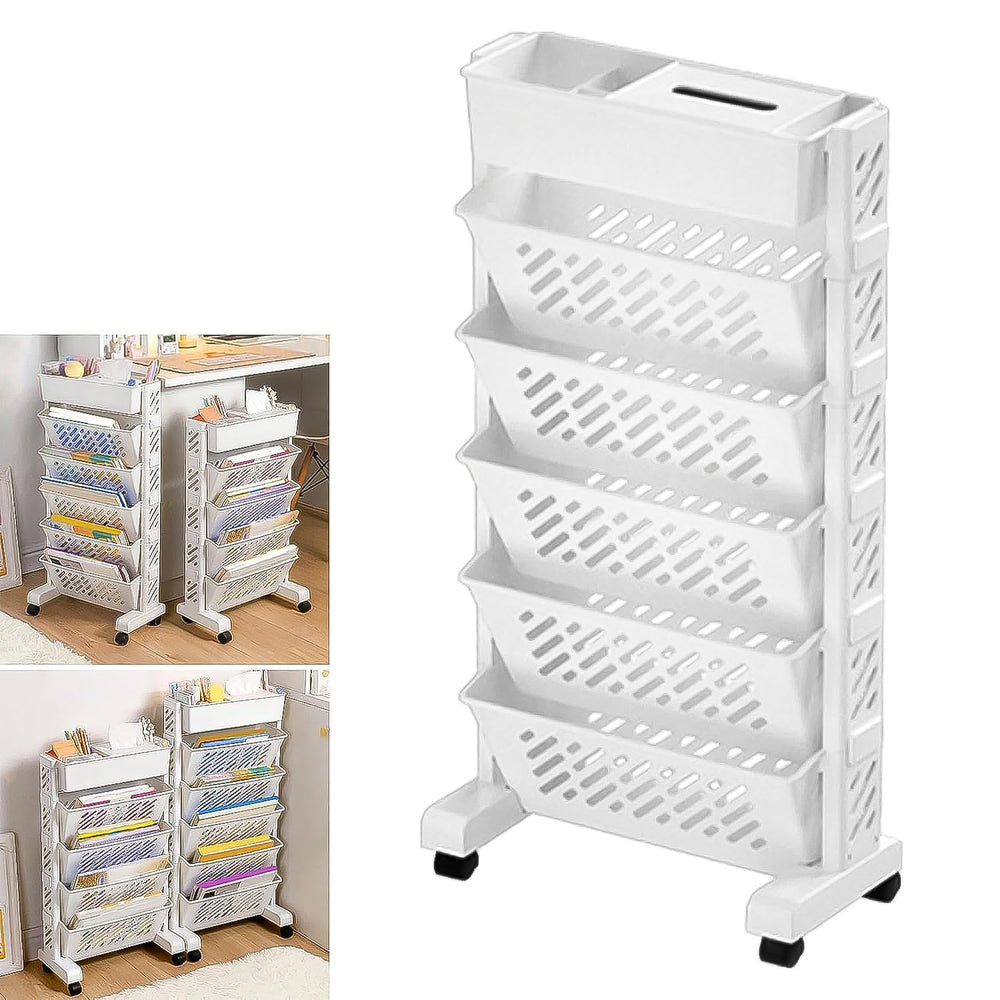 Movable Bookshelf, Large Capacity Rotatable Plastic Rolling Organization Shelf / Rack