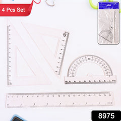 Plastic Geometry Set, Triangle Ruler Protractor Straight Ruler (4 Pcs Set)