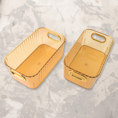 Premium Ribbed Transparent Storage Basket with Gold Handle – Multipurpose Kitchen & Home Organizer Box (25x14cm / 2 Pc)