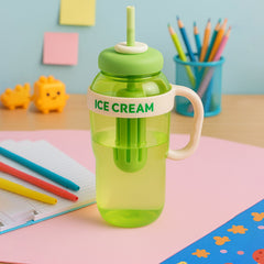 Approx 1300ML Large Capacity Cute Ice Cream Themed Water Bottle with Handle, Straw & Fruit Infuser – Leakproof Sipper for Kids & Adults