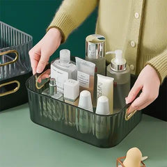 Premium Ribbed Transparent Storage Basket with Gold Handle – Multipurpose Kitchen & Home Organizer Box