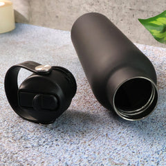 KikiKart 1000ml Matte Black Stainless Steel Water Bottle with Built-in Straw & Carry Strap