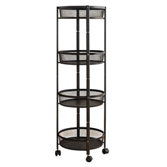Versatile 4-Tier Round Rolling Mesh Storage Cart - Black Utility Trolley