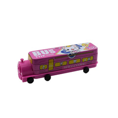 Double Decker Metal Bus Compass Case – 2-Layer with Movable Wheels & Sharpener for Kids
