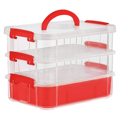 3-Layer Multi-Purpose Transparent Plastic Storage Carry Box with Handle