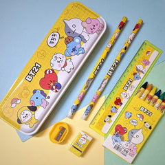 Stationery Kit for Kids - Metal Pencil Box, Sharpener, Pencil & Eraser (12 Pc Set)