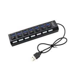 USB Splitter Multi Port USB 2.0 Hub, 7 Port with Independent On/Off Switch and LED Indicators USB A Port Data Hub, Suitable for PC Computer Keyboard Laptop Mobile HDD, Flash Drive Etc