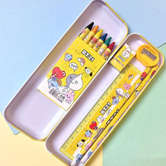Stationery Kit for Kids - Metal Pencil Box, Sharpener, Pencil & Eraser (12 Pc Set)