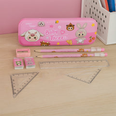 Deluxe 14-Piece Cartoon Fun Kids' Stationery & School Supply Set with Metal Pencil Box