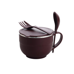 Noodles & Soup Bowl with Spoon and fork Handle Spoon Holder, Stainless Steel Bowl and Spoon Set, Stainless Steel Storage