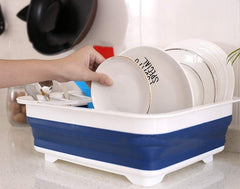 Collapsible Folding Silicone Dish Drying Drainer Rack with Spoon Fork Storage Holder