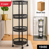 Versatile 4-Tier Round Rolling Mesh Storage Cart - Black Utility Trolley