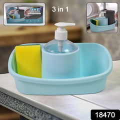 3 in 1 Hand wash Liquid Soap Dispenser with Sponge Holder (1 Set)