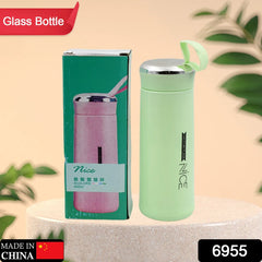 Outdoor sport water bottle 400ml leak proof BPA-free for travel cold and hot water glass water bottle with daily water intake for gym and children, Nice Bottle (1 pc)