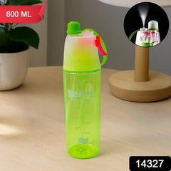 Plastic Dual Function Sports Water Bottle with Built-in Mist Spray and Leakproof Cap (600ML / 1 Pc)