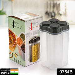 Plastic Lock Food Storage 4 Section Container Jar for Grocery, Fridge Container.