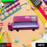 Double Decker Metal Bus Compass Case – 2-Layer with Movable Wheels & Sharpener for Kids