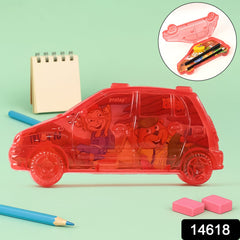 KikiKart Fun Wheels Transparent Car-Shaped School Pencil Box for Kids