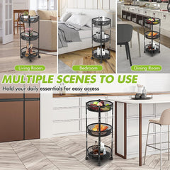 KikiKart 3-Tier Round Mobile Storage Cart with Mesh Baskets & Wheels