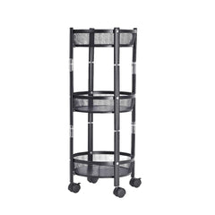 KikiKart 3-Tier Round Mobile Storage Cart with Mesh Baskets & Wheels