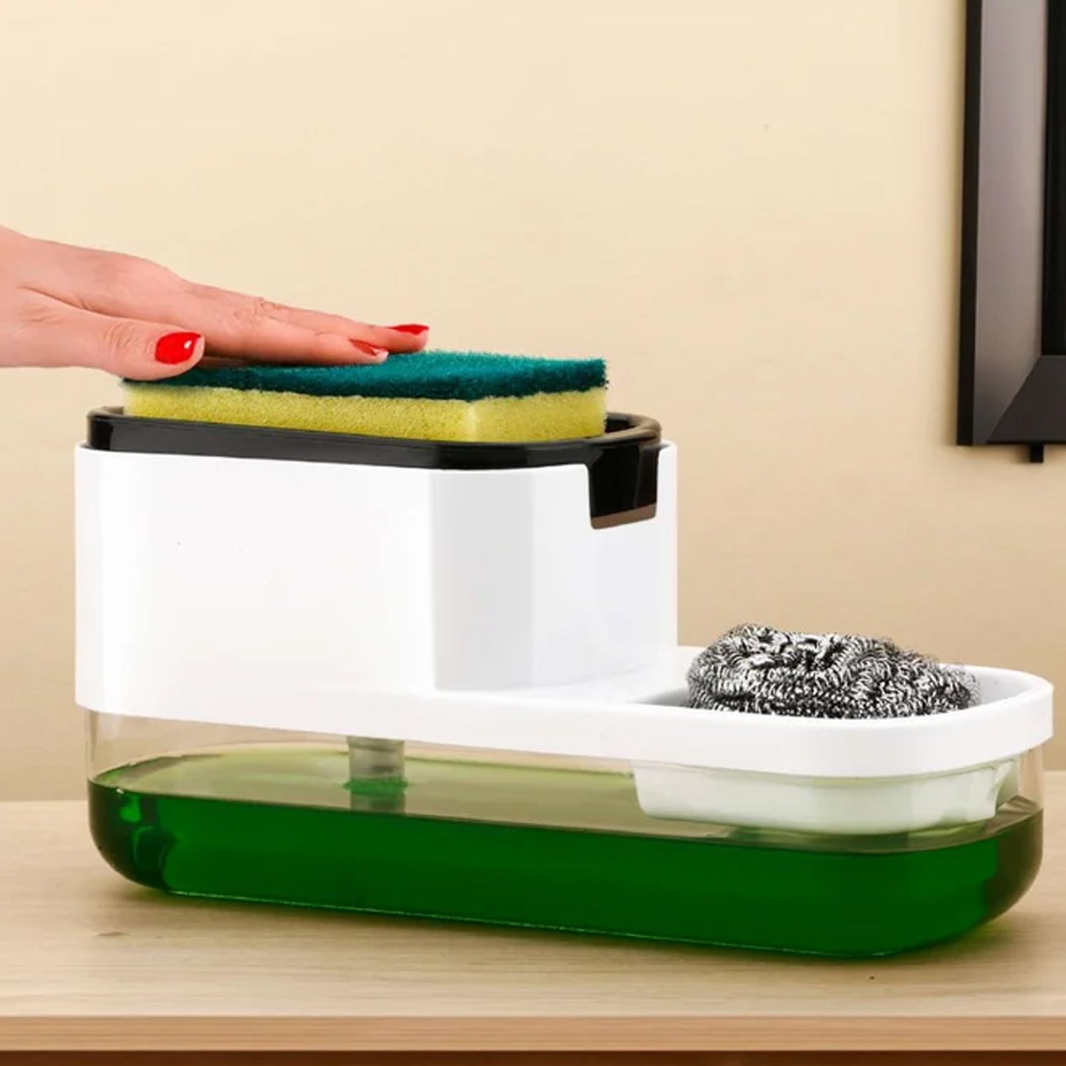 Modern 2-in-1 Dish Soap Dispenser & Sponge Caddy for Kitchen Countertop