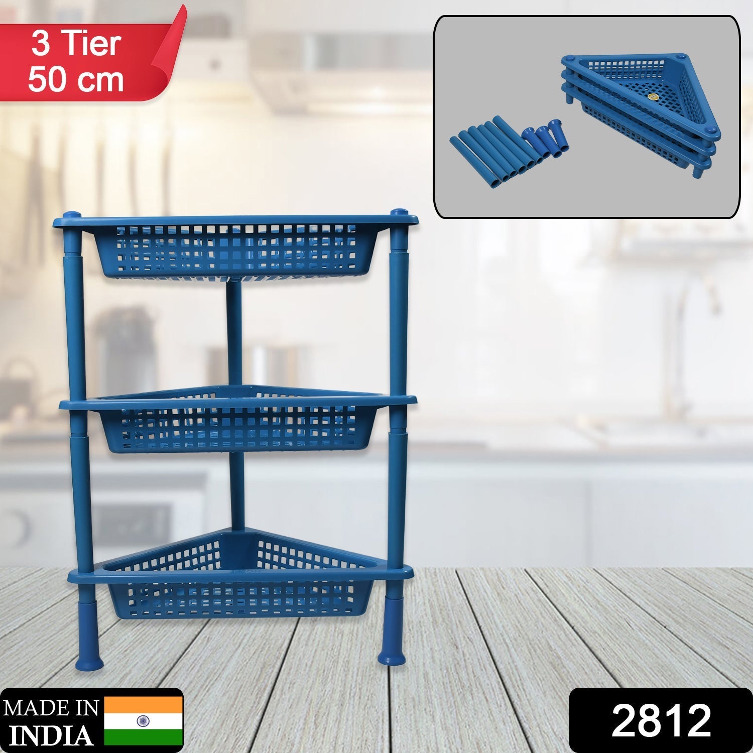 Triangle 3-Tier Plastic Storage Rack for Kitchen, Bathroom & Office