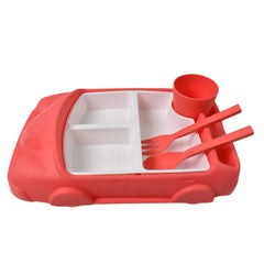 Kid's Car Shaped Plates Cup / Lunch Box Dinnerware Set (4 Pcs Set / 1000 ML Lunch Box)