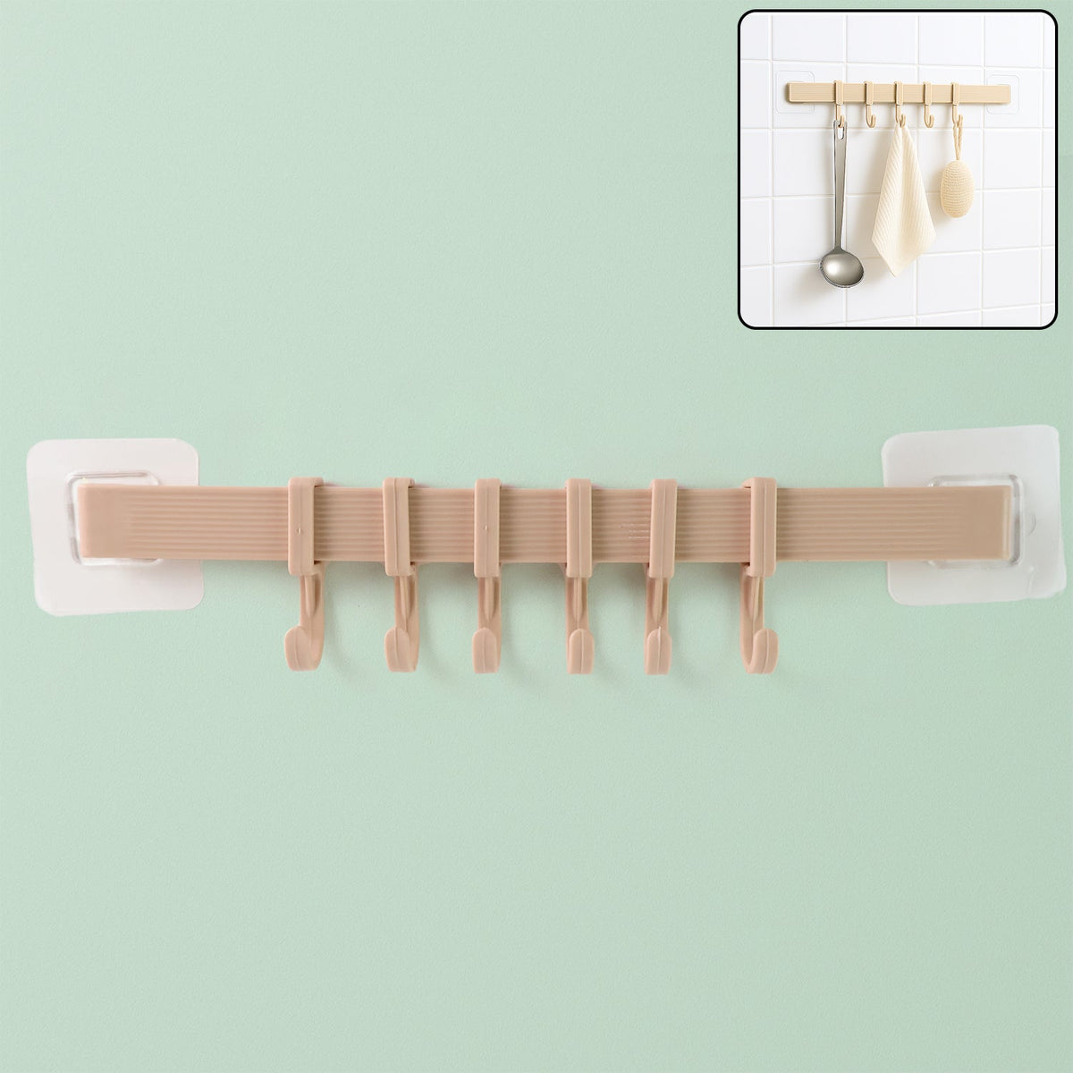 Self-Adhesive 6-Hook Wall Hanging Rack (1 Pc)