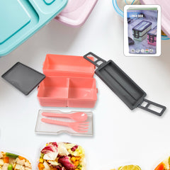 Plastic 3 Layer Leak Proof 3 Compartment Lunch Box for Office  (1 Pc)
