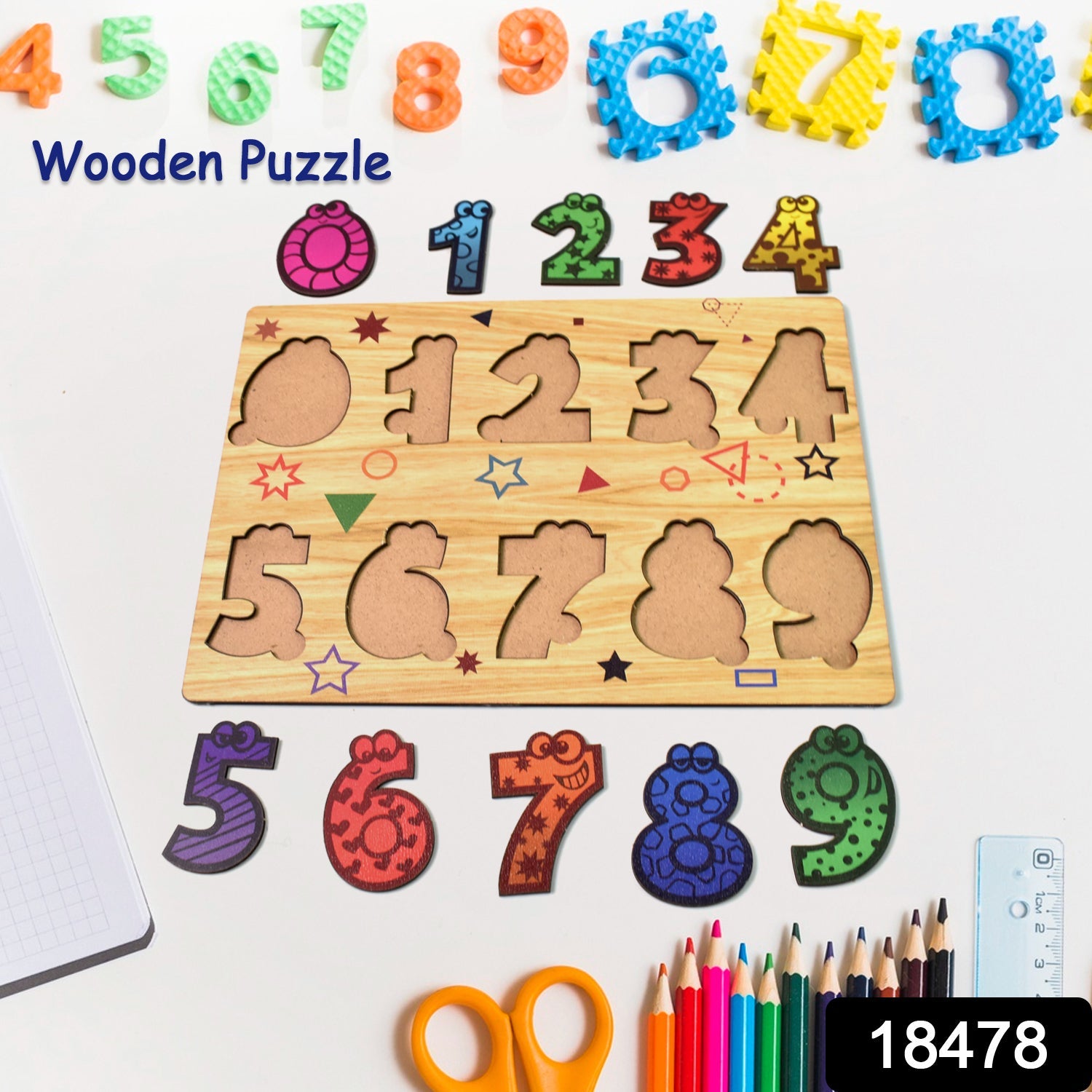 Wooden Number Puzzle Learning Educational Board (1 Set / 28?0 Cm)