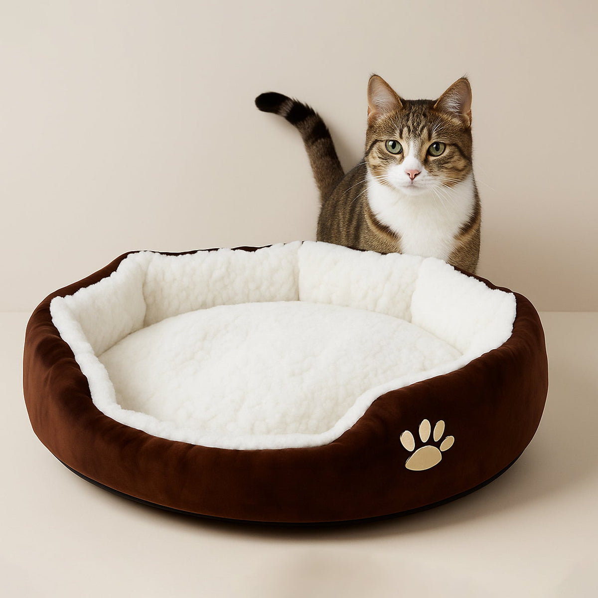 Luxury Soft Plush Round Pet Bed for Cats and Small Dogs (1 Pc)