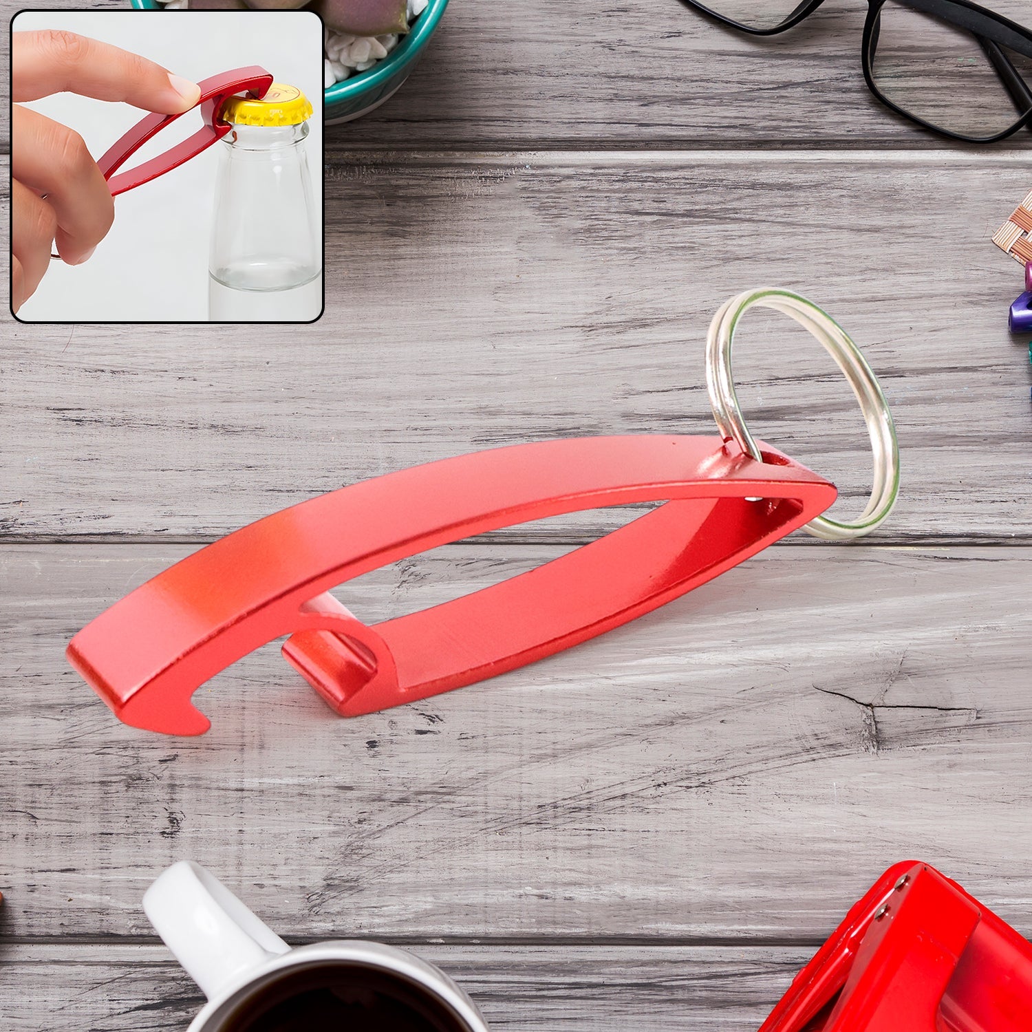 2 in 1 Compact Metal Bottle Opener with Keyring (1 Pc)