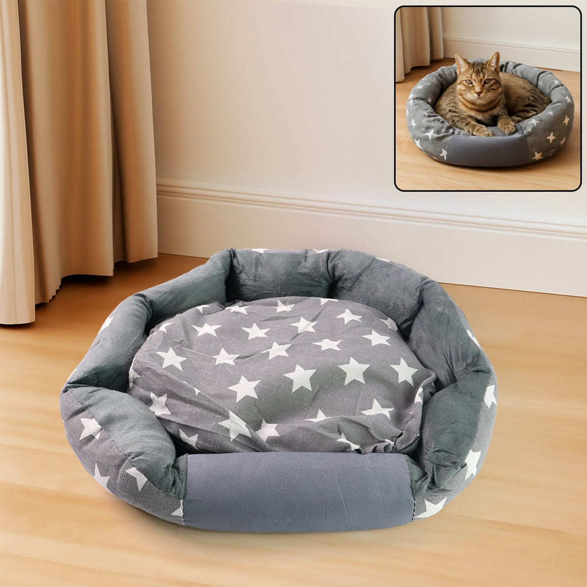 3XL Extra-Large Star Pattern Round Pet Bed for Cats & Small Dogs
