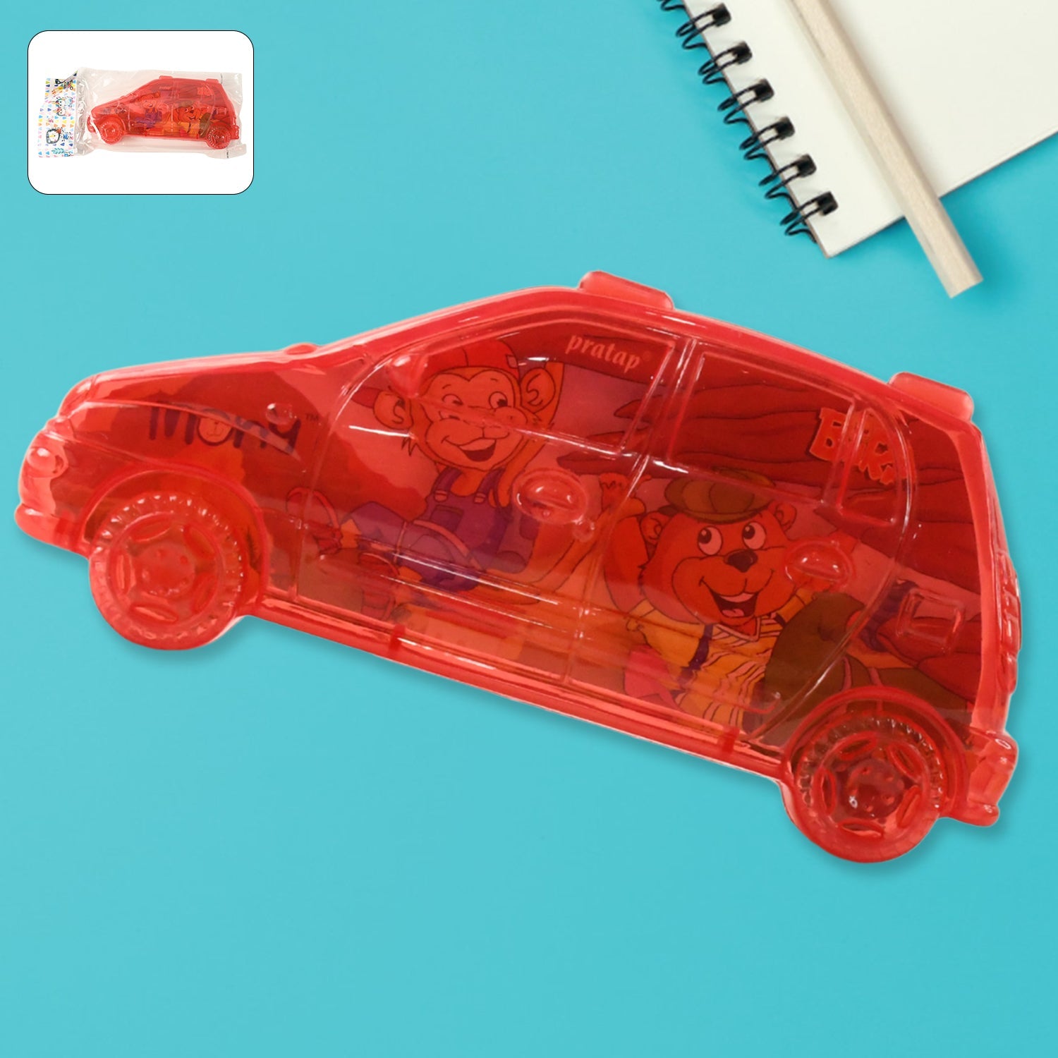 KikiKart Fun Wheels Transparent Car-Shaped School Pencil Box for Kids