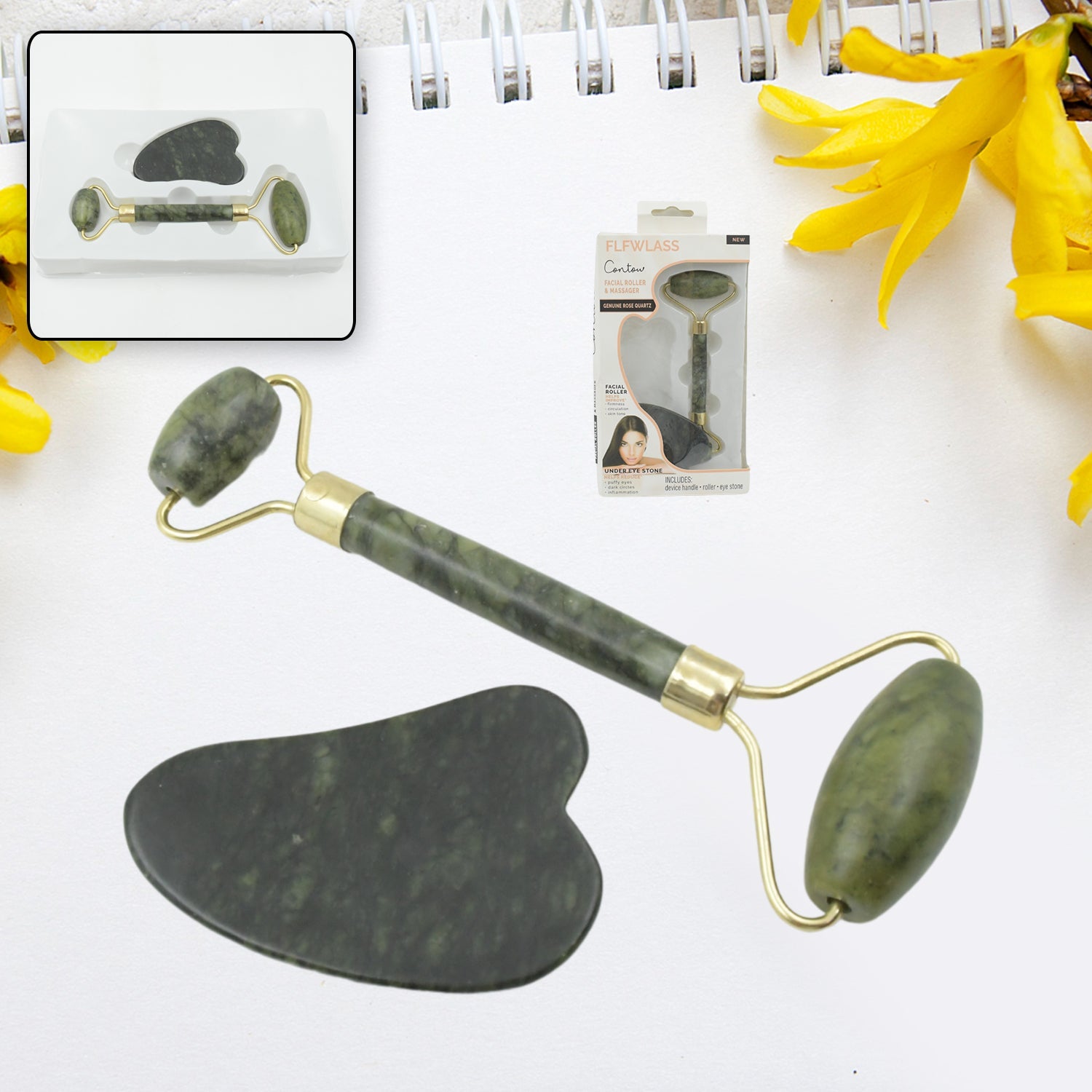 Jade Roller & Gua Sha Set ?Natural Face Massager for Anti-Aging, Glowing Skin & Face Shaping (1 Pc)