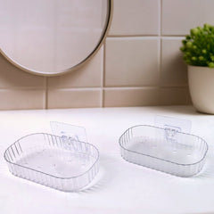 Self Adhesive Transparent Wall Mounted Soap Dish Holder (2 Pc)