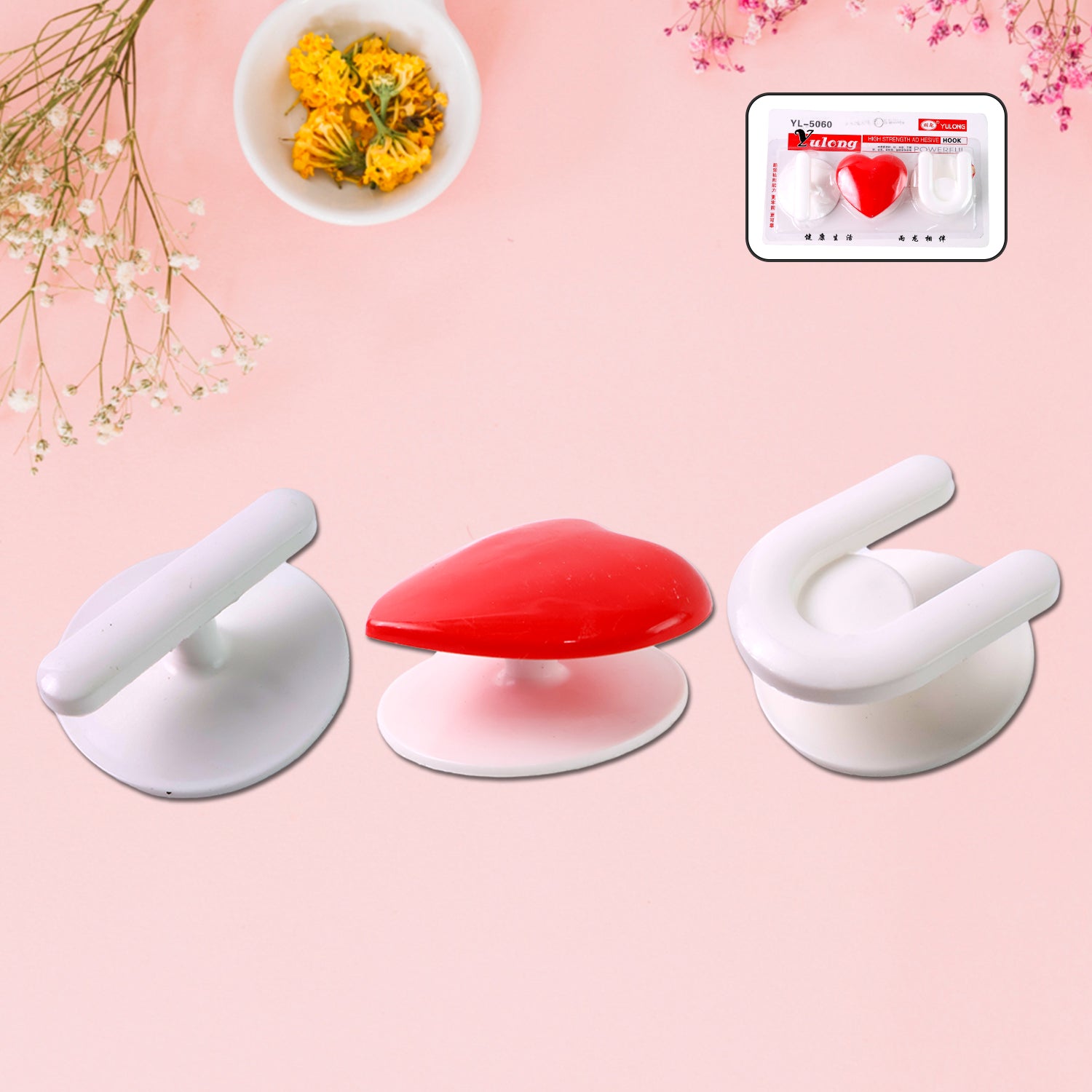 Adhesive Wall Hook Set  For KItchen, Bathroom & Home (3pc)