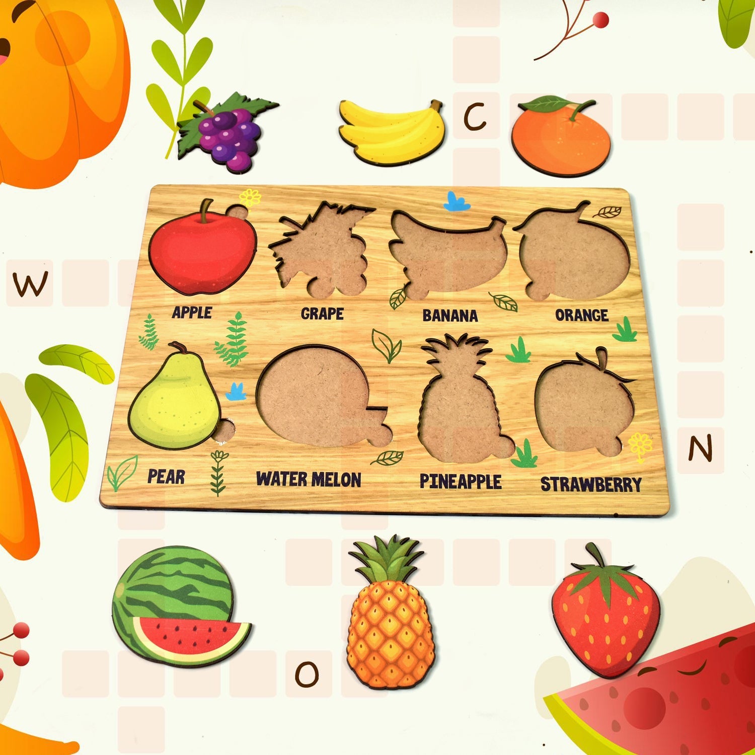 Wooden Fruits Puzzle Learning Educational Board (1 Set / 28?0 Cm)