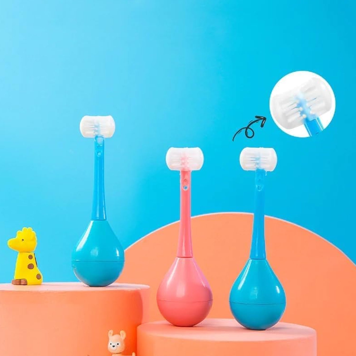 Soft Bristle 3-Sided Training Toothbrush ?Inverted Silicone Head for Kids (Ages 2-12, 1 Pc)