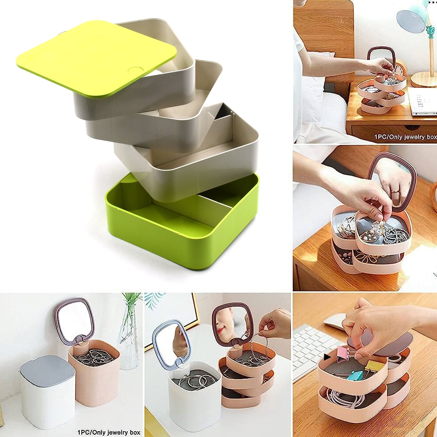 Customize 4 Layers Jewelry Box, 360 Degree Rotating Jewelry Box, Jewelry and Earring Organizer Box, Accessory Storage Box