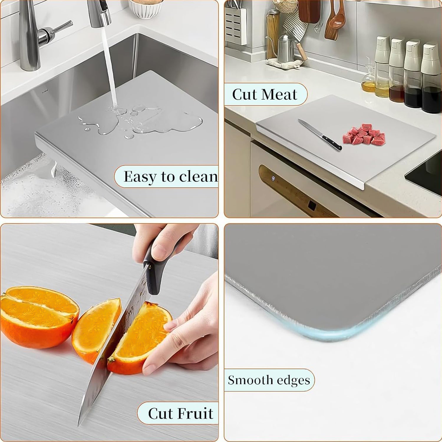 KikiKart ProChef Stainless Steel Anti-Bacterial Kitchen Chopping Board with Stable Bent Edge