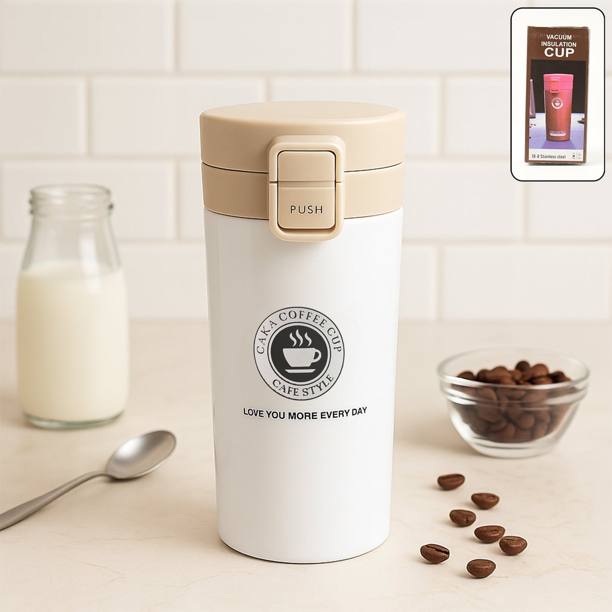 Customize / personalized Stainless Steel Vacuum Insulated Coffee Flask with Flip Lock Lid (400ML / 1 Pc)