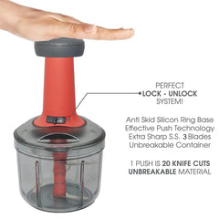 Matte Finish Hand Press Chopper with 3 Blades for Easy Vegetable & Fruit Chopping