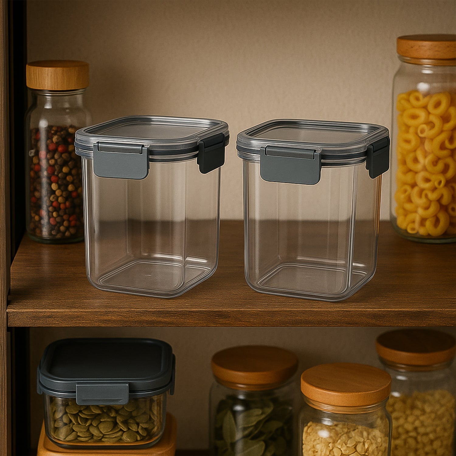 Apex Press N' Lock 900ml Airtight Food Storage Containers - Set of 2 for Freshness & Organization