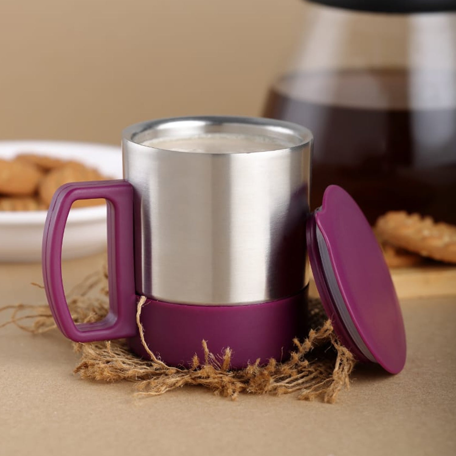 Customize Stainless Steel Coffee/Tea Cup, Stainless Steel Lid Cover Hot Coffee/Tea Mug Hot Insulated Double Wall Stainless Steel, Coffee and Milk Cup with Lid & Handle Easy To Carry - Coffee Cup (1 Pc)