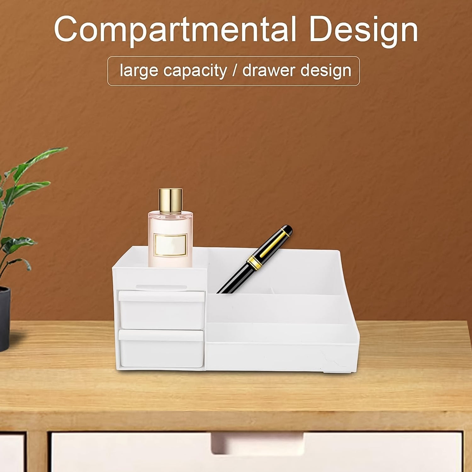 KikiKart Deluxe 9-Compartment White Desktop Cosmetic & Makeup Organizer